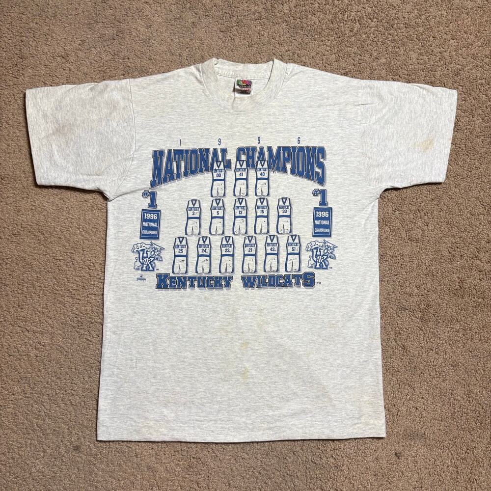Vintage 90s Kentucky Wildcats National Champion 1996 Gray T‎ Shirt Sz M